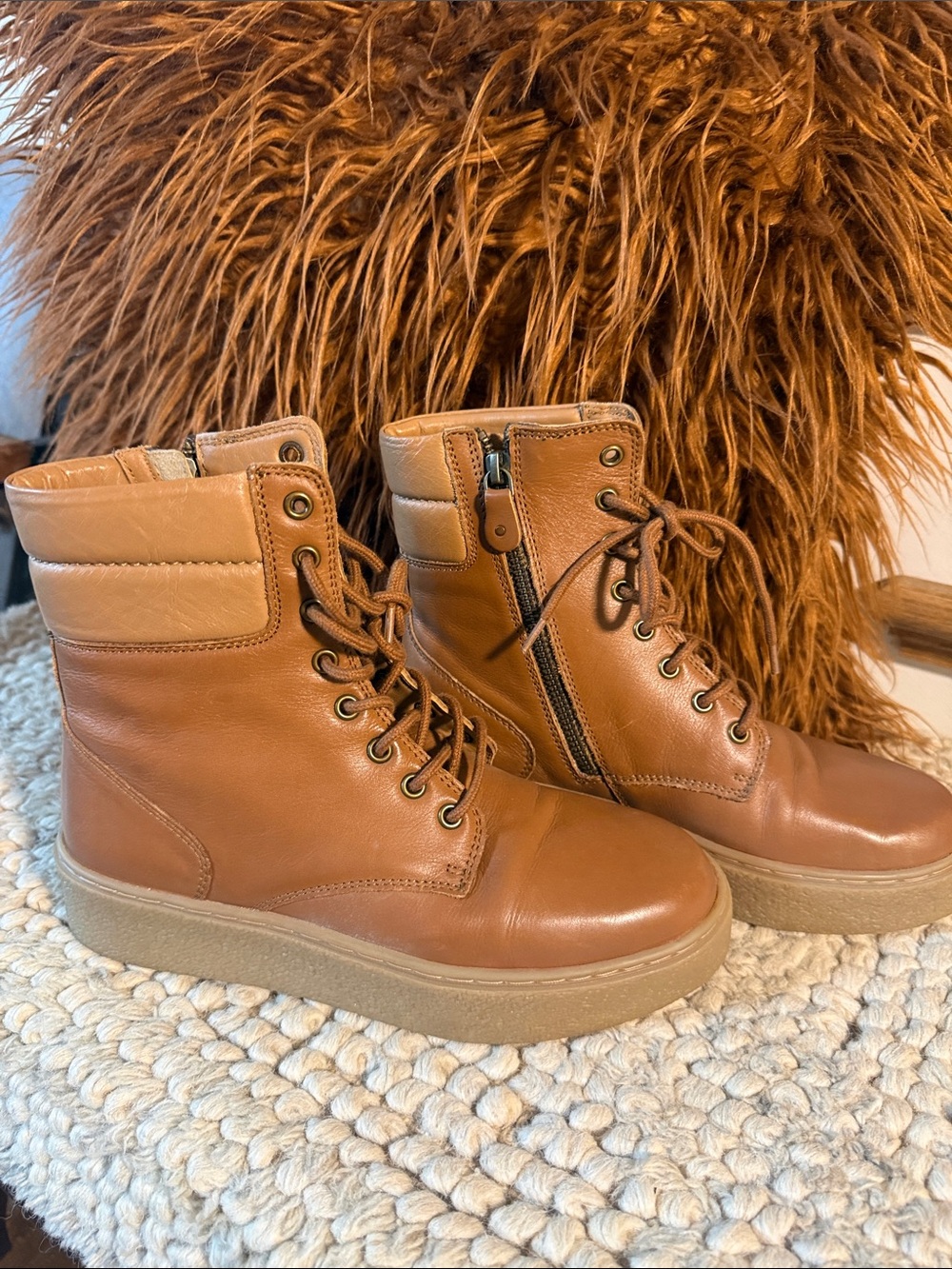 Roolee Cognac Lace-Up Platform Combat Boots